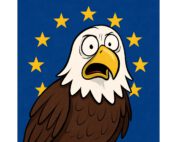 Amerikanischer Adler vor Europaflagge