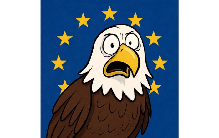 Amerikanischer Adler vor Europaflagge